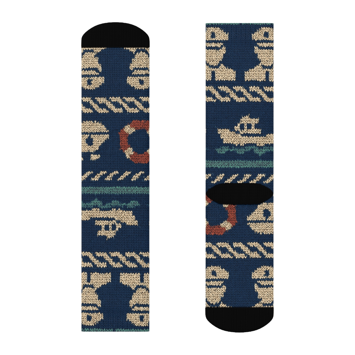 Knitted Signal Ropes Coast Guard Officer Pattern Bands soft everyday crew socks