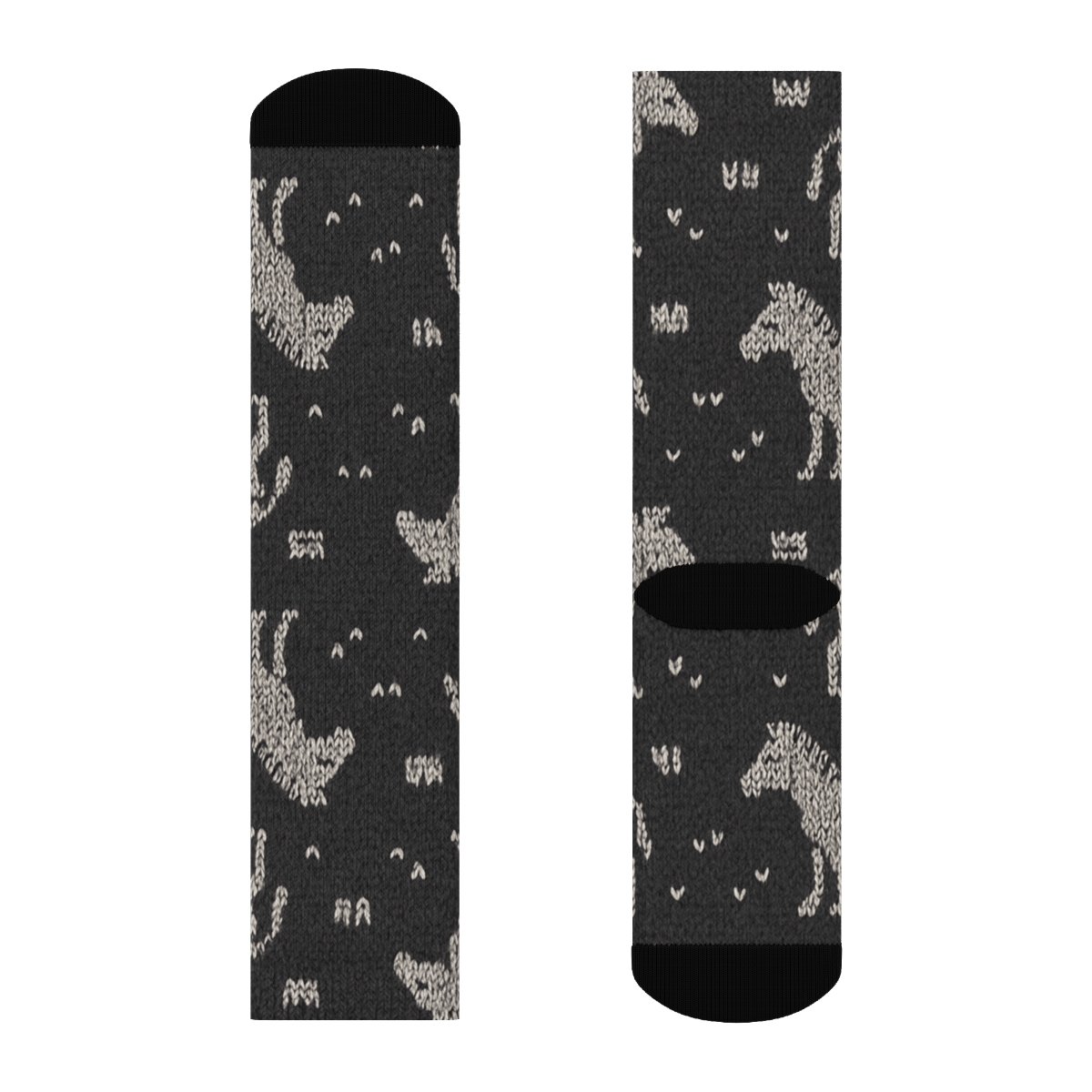 Knitted Zebra Silhouette Spotlight Bands On Charcoal trendy patterned crew socks