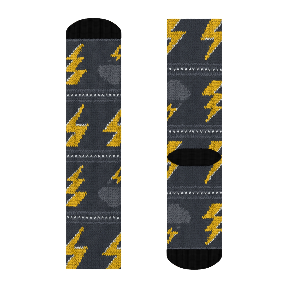 Knitted Zigzag Bolt Bands On Storm Gray stylish athletic crew socks