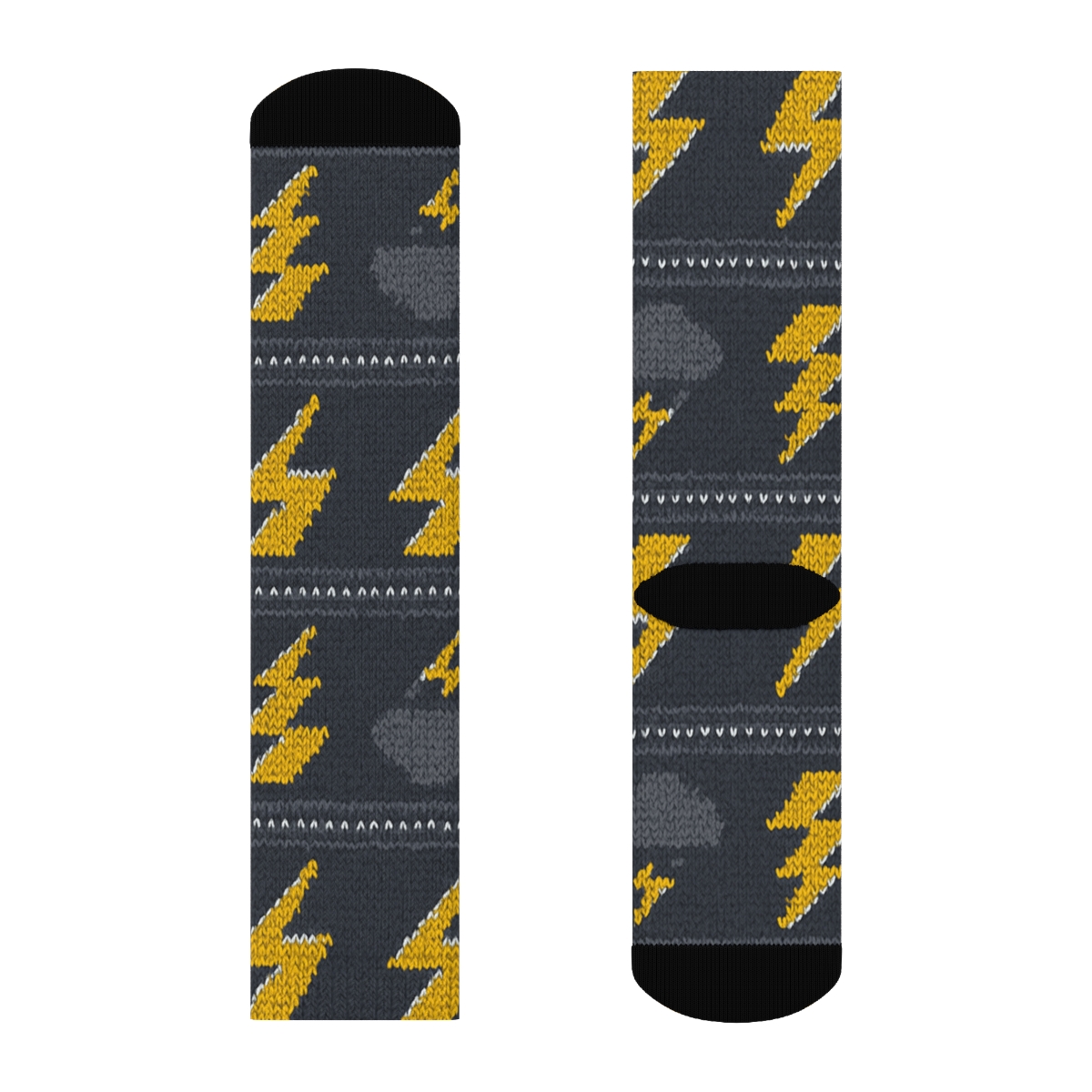 Knitted Zigzag Bolt Bands On Storm Gray stylish athletic crew socks