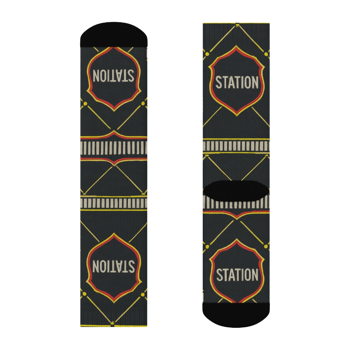 Ladder Stripe Bands With Fire Fighter Badge Lattice trendy patterned crew socks
