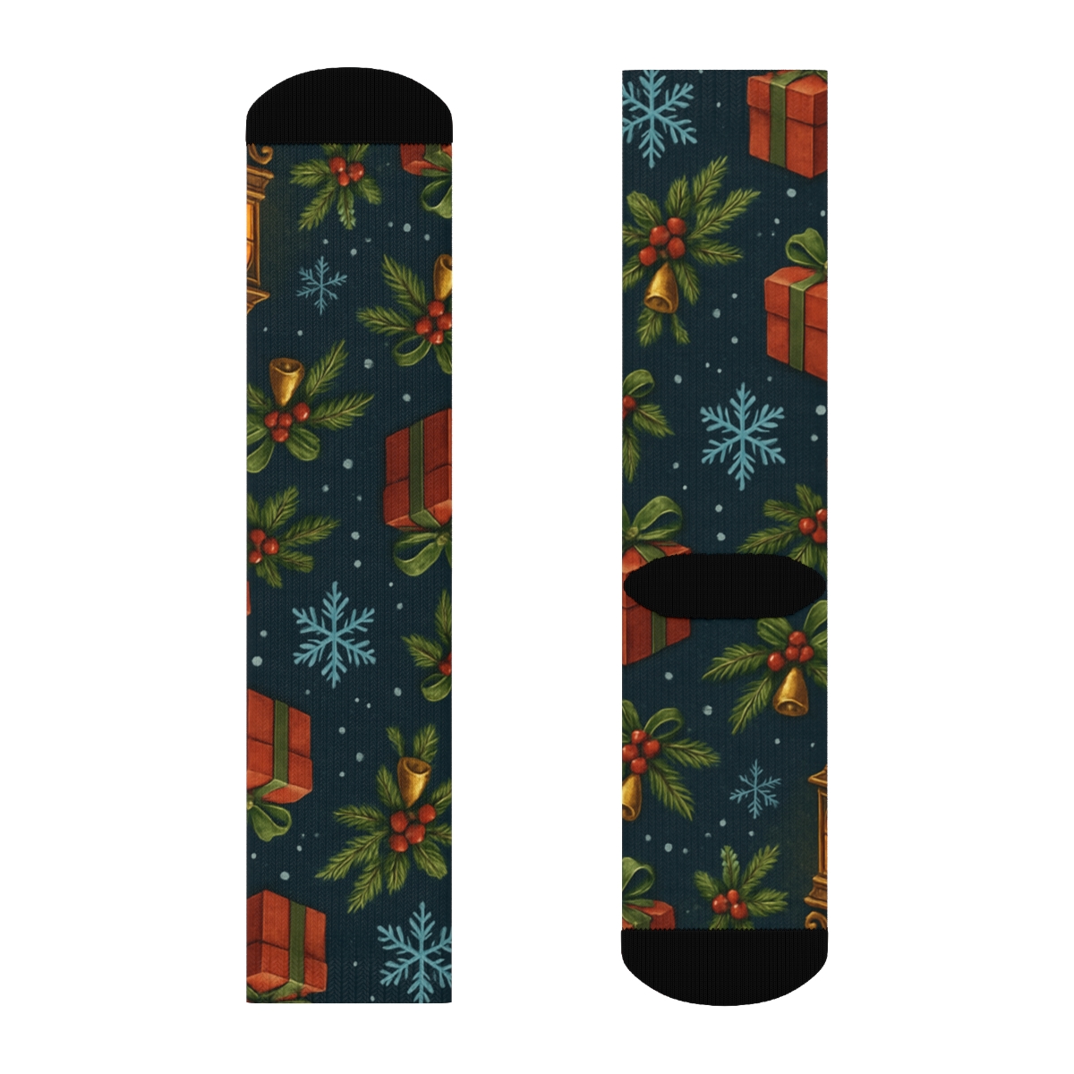 Lantern Lit Sleigh Parade Repeat On Deep Navy soft everyday crew socks