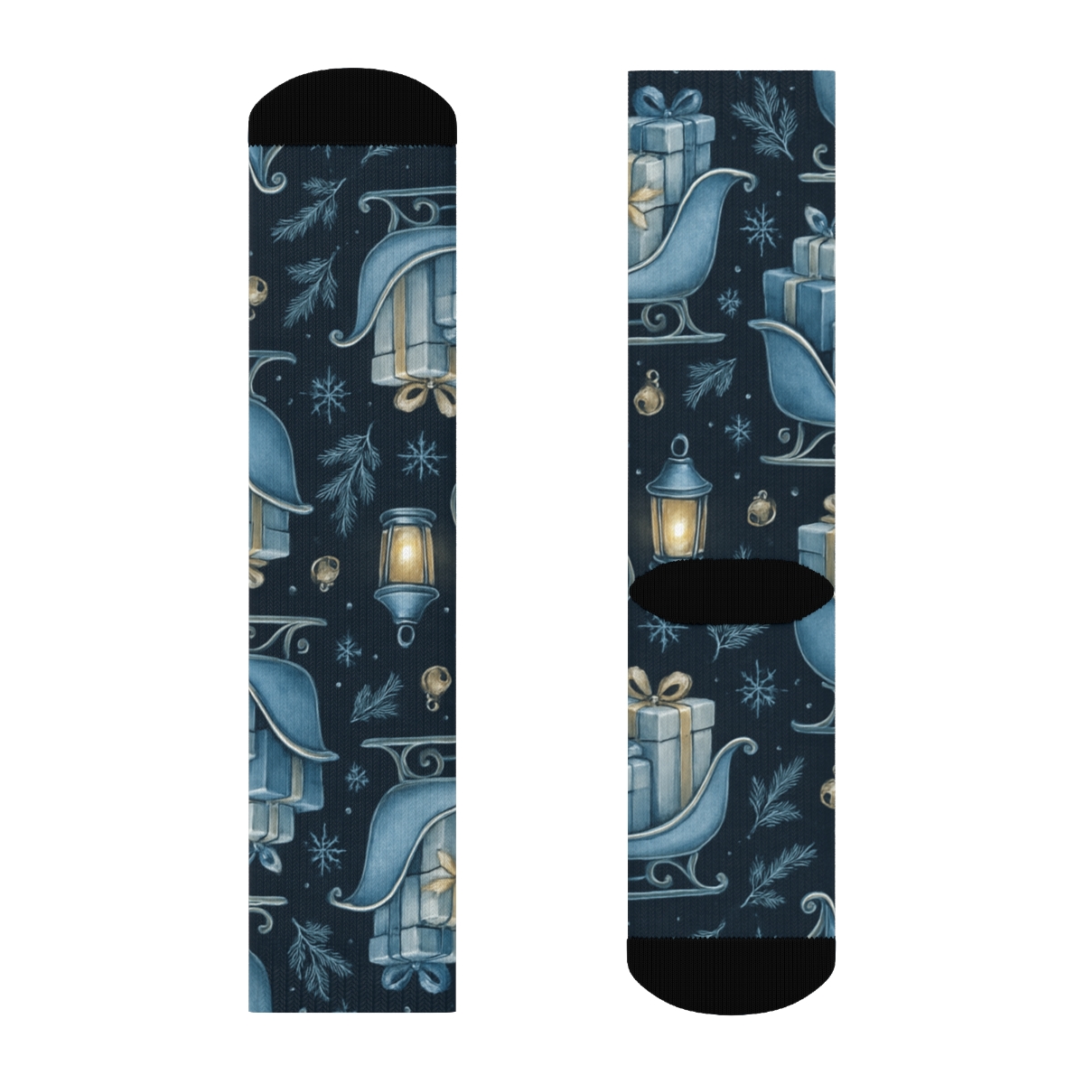 Lantern Lit Sleigh Tessellation In Icy Blue trendy patterned crew socks