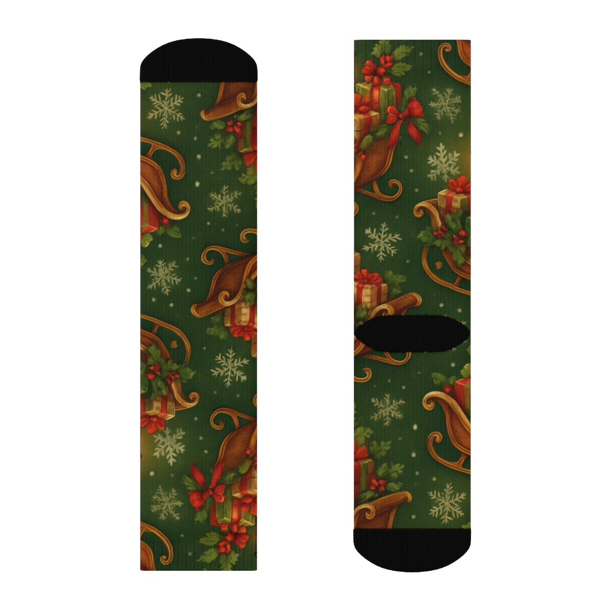 Lantern-Lit Snowfield Sleigh-Collage Tapestry trendy patterned crew socks