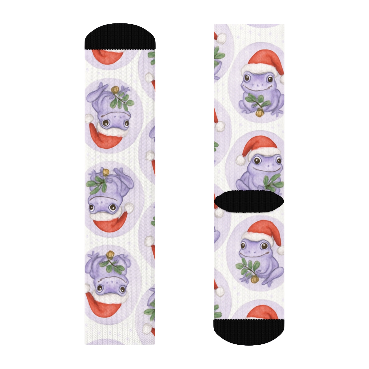 Lavender Frog Mistletoe Polka Tessellation On White Background personalized crew socks