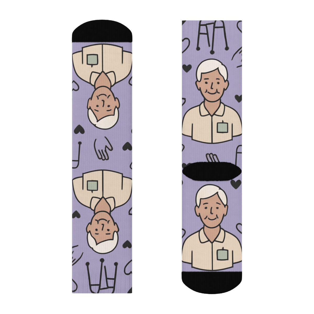 Lavender Mosaic Eldery Care Worker Portrait Pattern unique graphic crew socks