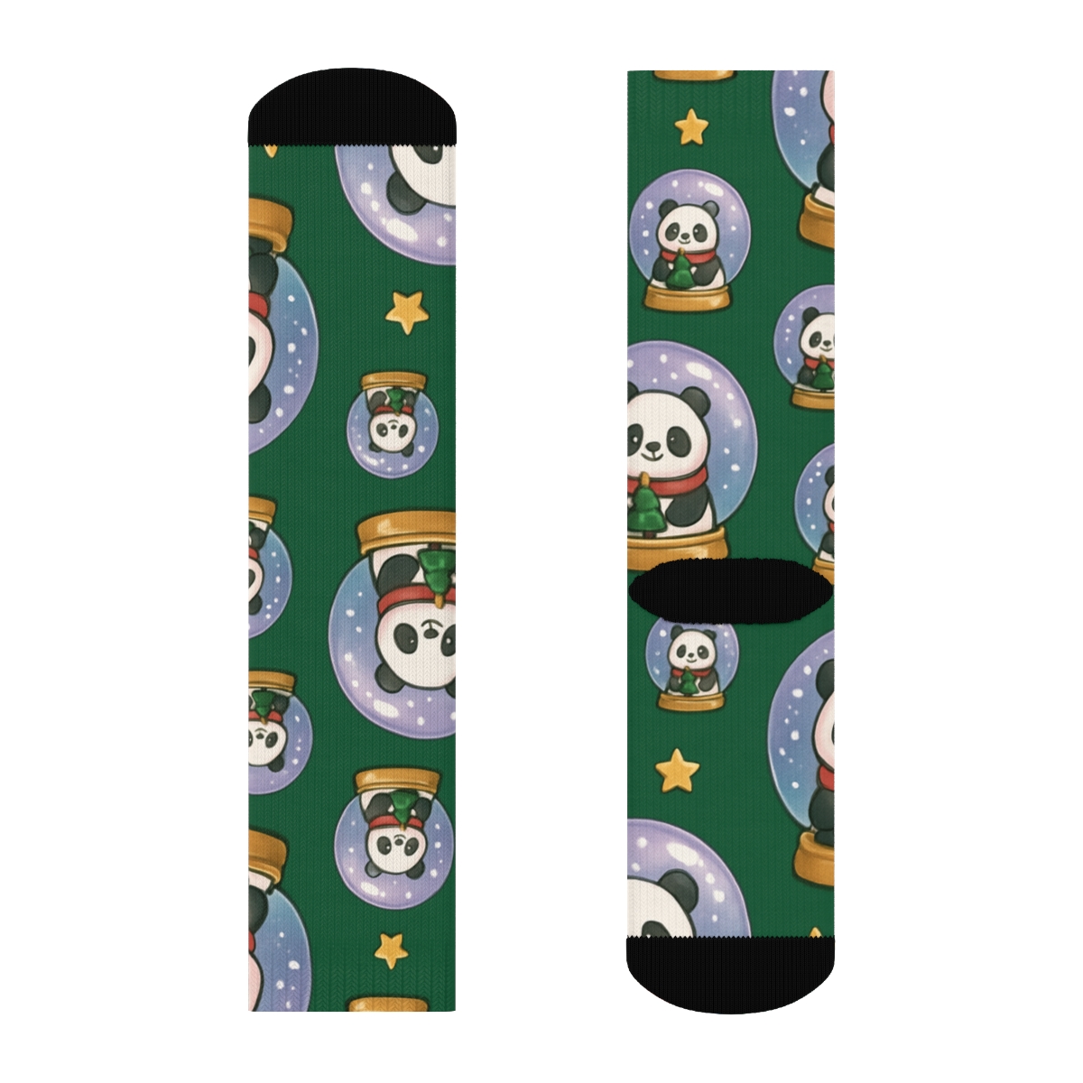 Lavender Panda Snow Globe Tiles On Pine Green Background comfortable cotton crew socks