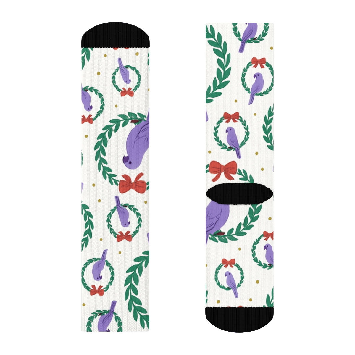 Lavender Parrot Wreath Ring Repeat On White Background designer printed crew socks