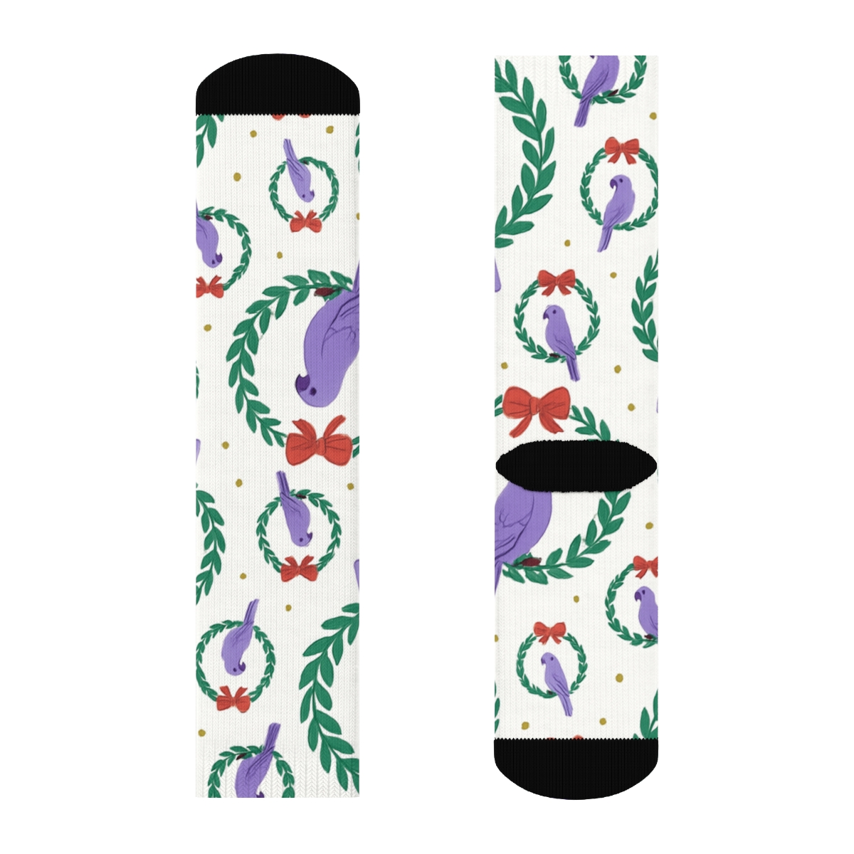 Lavender Parrot Wreath Ring Repeat On White Background designer printed crew socks