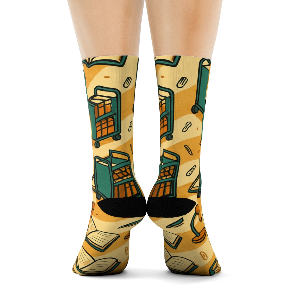 Library Cart Wave Librarian Pattern stylish athletic crew socks
