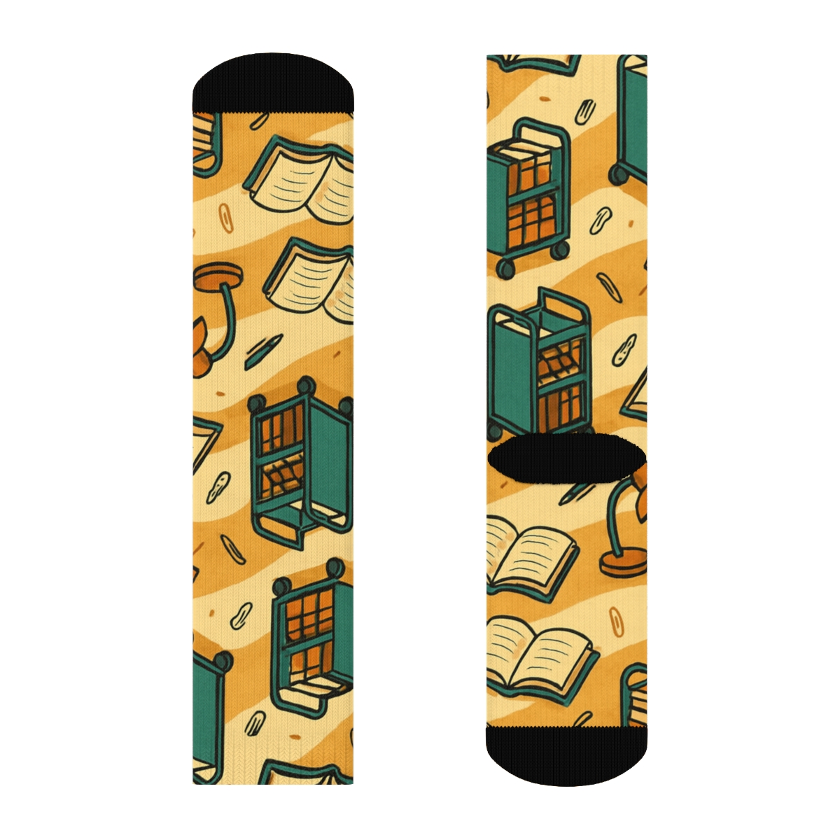 Library Cart Wave Librarian Pattern stylish athletic crew socks