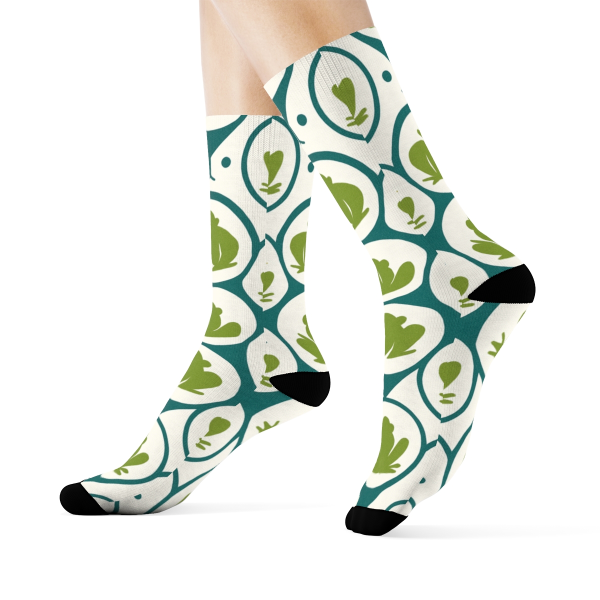 Lily Pad Lattice With Frog Silhouettes personalized crew socks