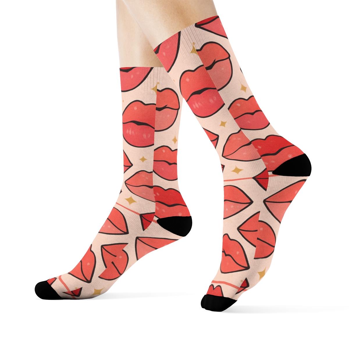 Lipstick Parade With Valentines Grid Rhythm trendy patterned crew socks