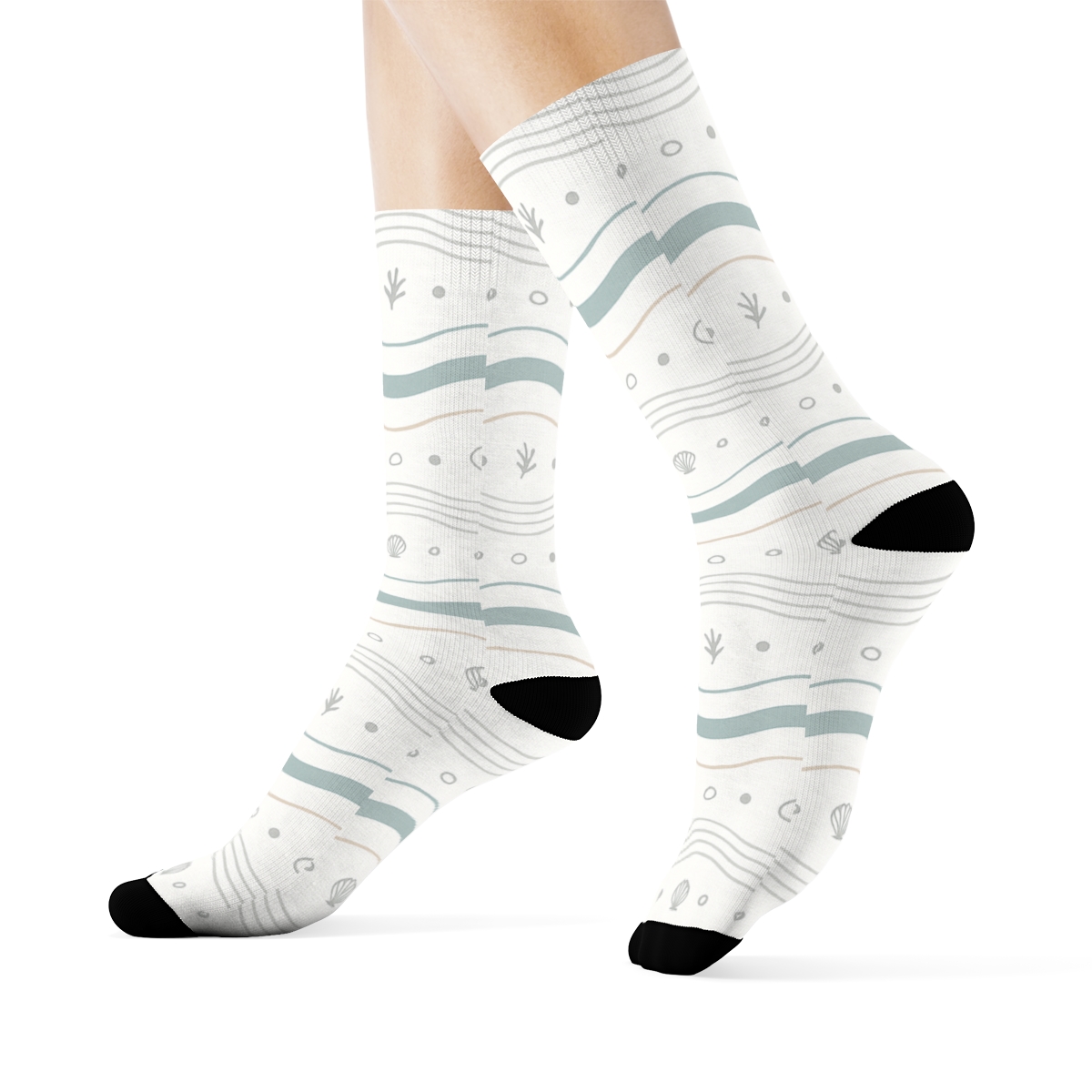 Low Tide Ripple Bands With Pebble Shell Micro Motifs trendy patterned crew socks