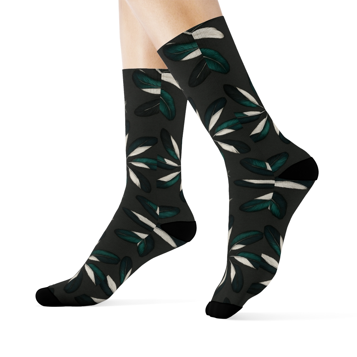 Magpie Tail Feather Radial Bursts On Charcoal stylish athletic crew socks