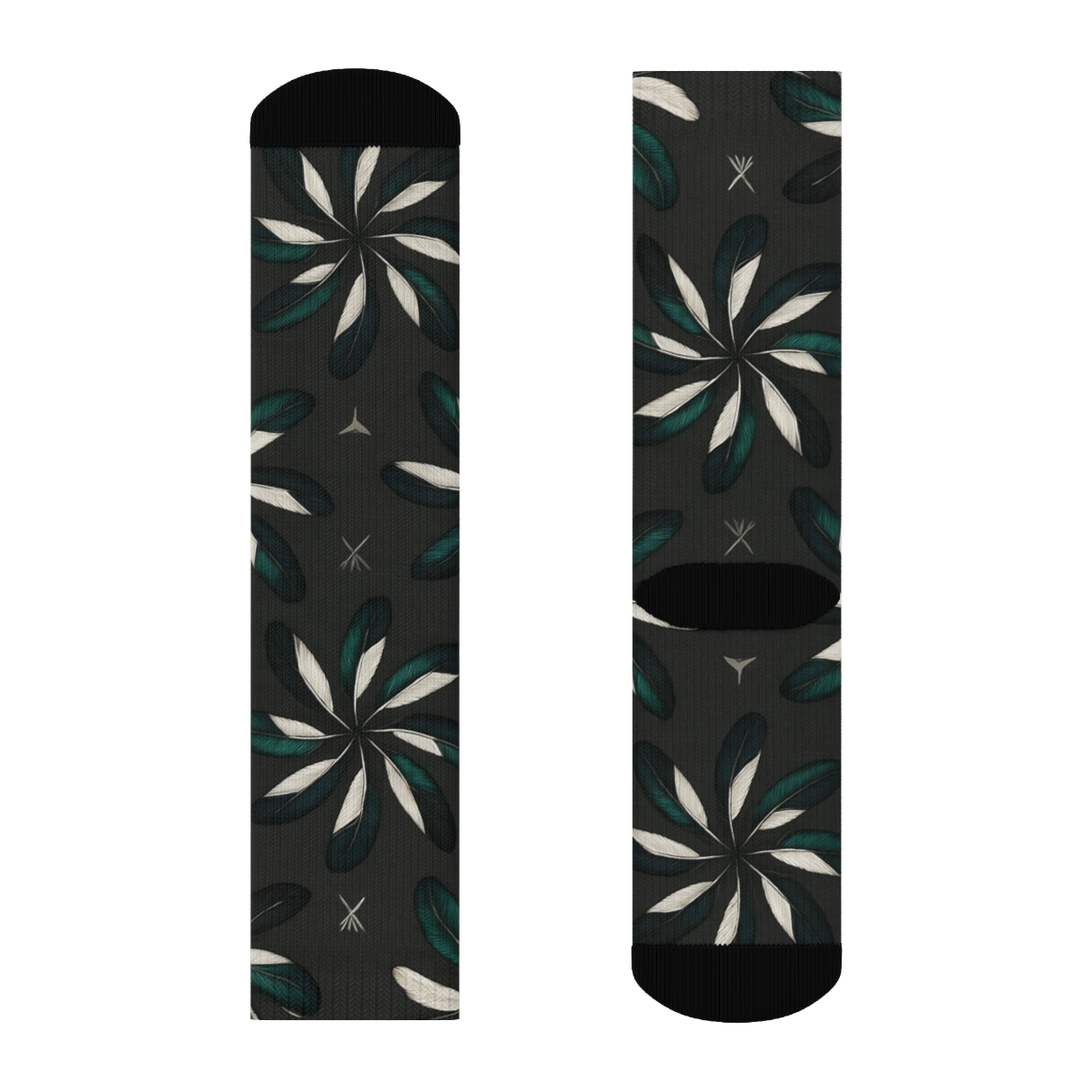 Magpie Tail Feather Radial Bursts On Charcoal stylish athletic crew socks