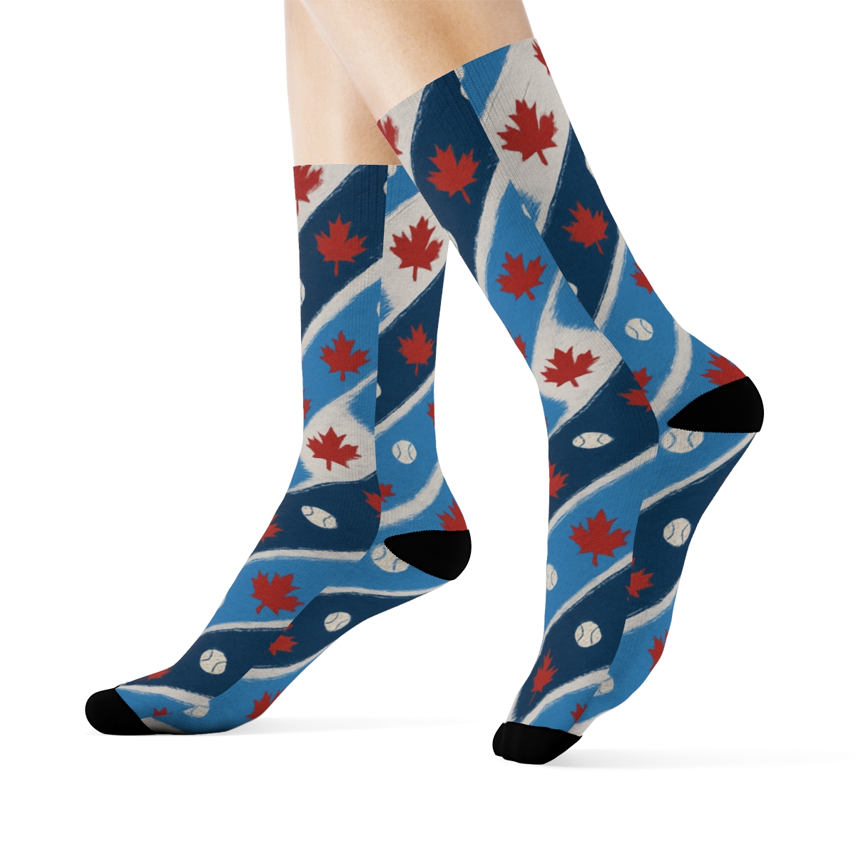 Maple Chevron With Blue Jays Accent soft everyday crew socks
