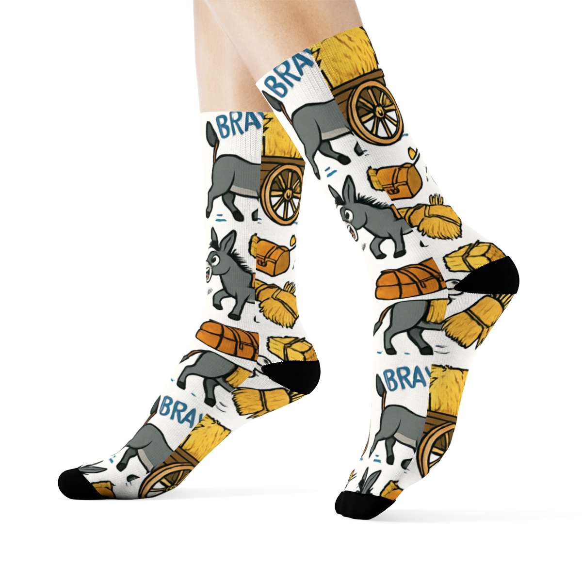 Market Day Cart Pattern, Playful Donkey Edition custom crew socks