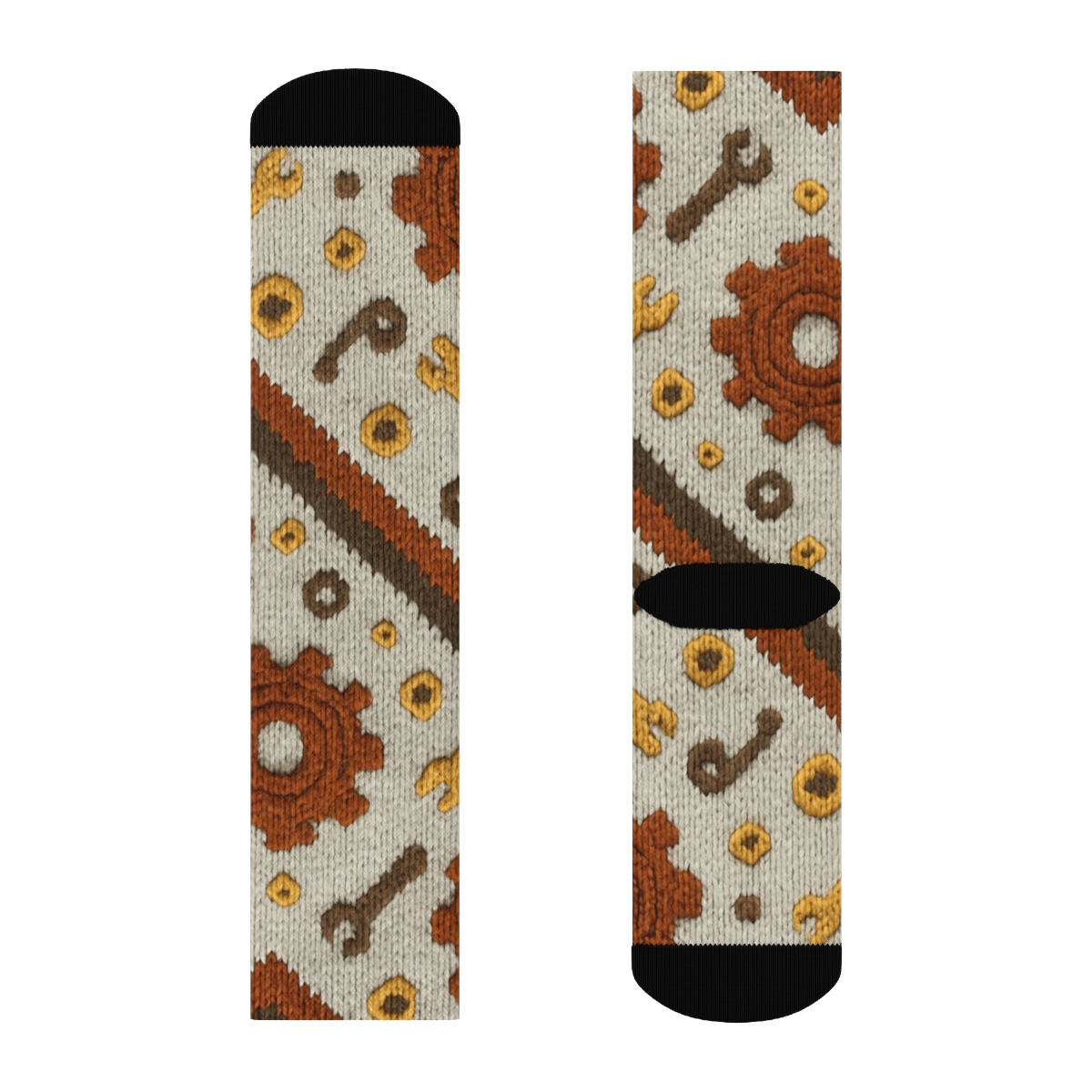 Mechanic Knit Illusion Gear Chevron personalized crew socks