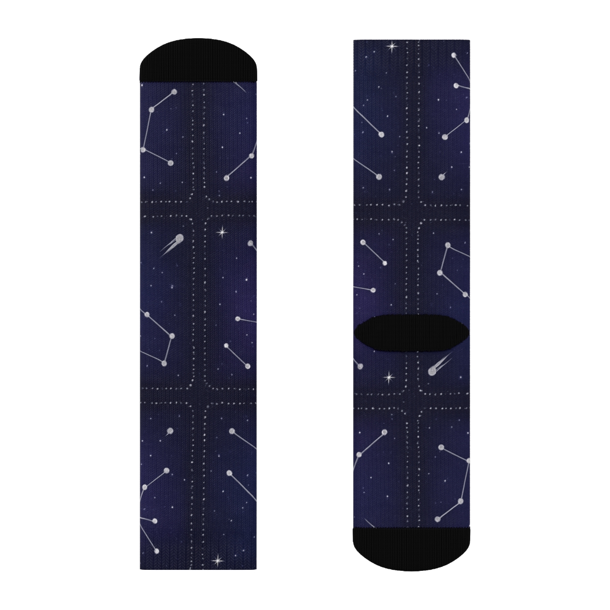 Metallic Silver Constellation Grid On Cosmic Purple Gradient unique graphic crew socks