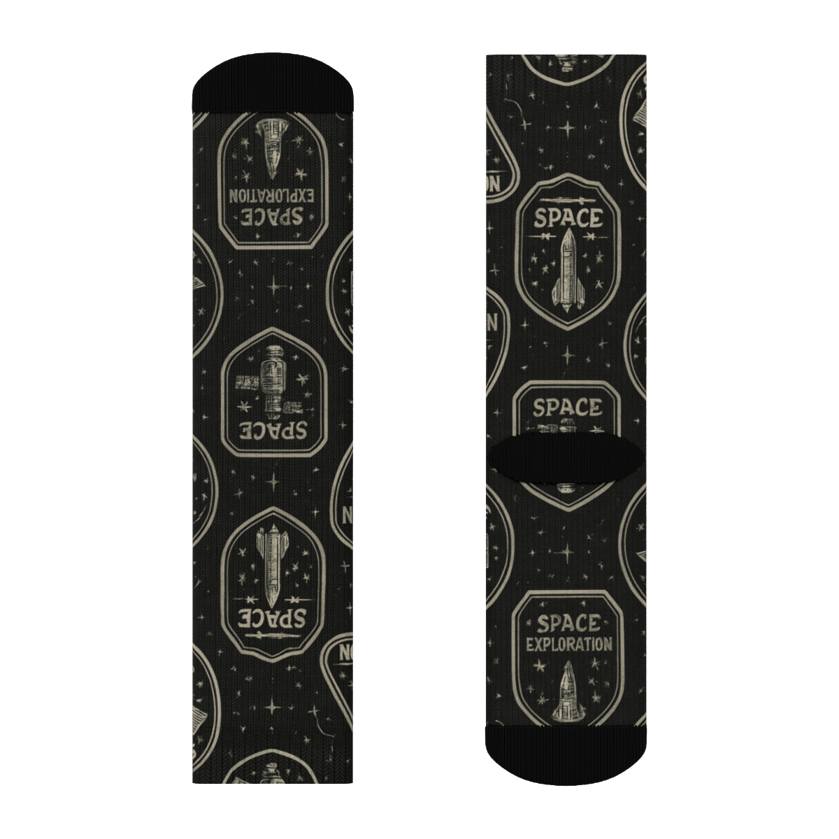 Metallic Silver Mission Patch Grid On Black Background stylish athletic crew socks