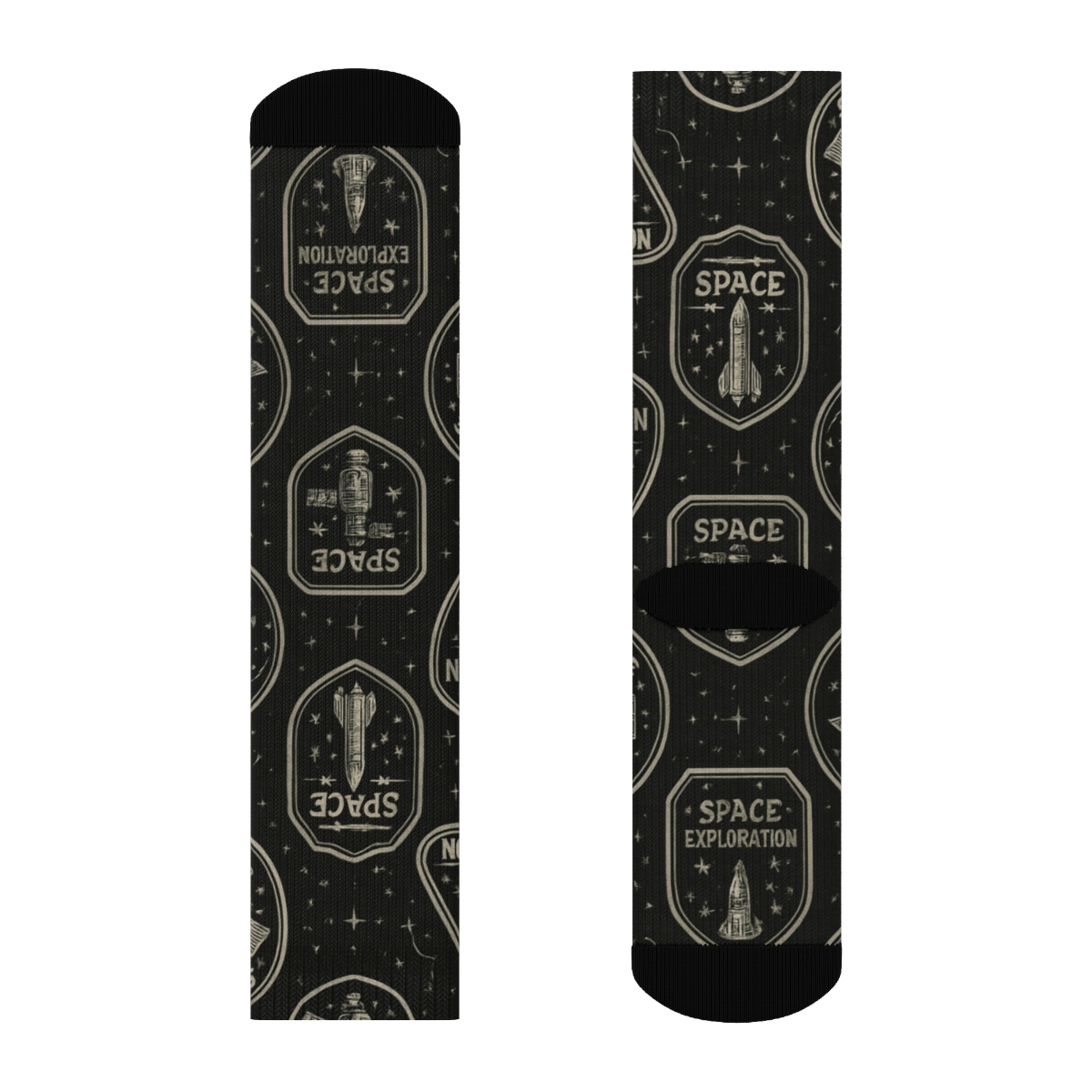 Metallic Silver Mission Patch Grid On Black Background stylish athletic crew socks