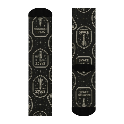 Metallic Silver Mission Patch Grid On Black Background stylish athletic crew socks