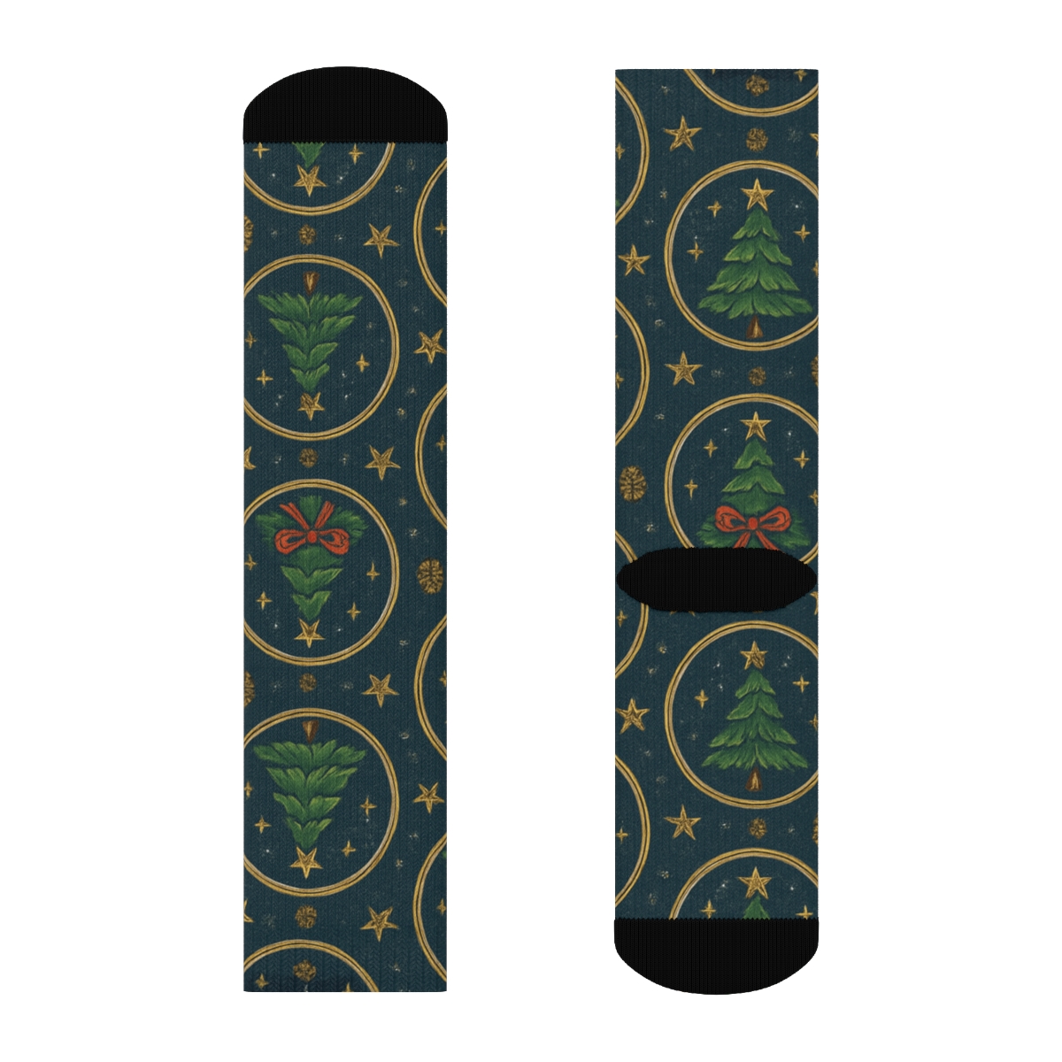 Midnight Blue Christmas Tree Ornament Medallion Tiles unique graphic crew socks
