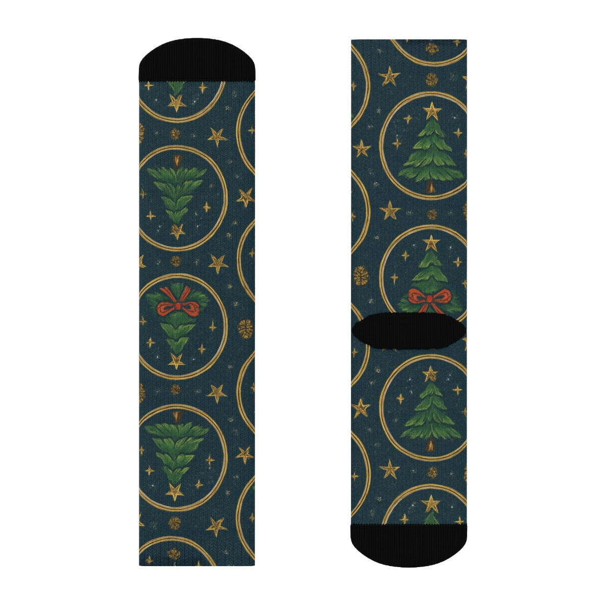Midnight Blue Christmas Tree Ornament Medallion Tiles unique graphic crew socks