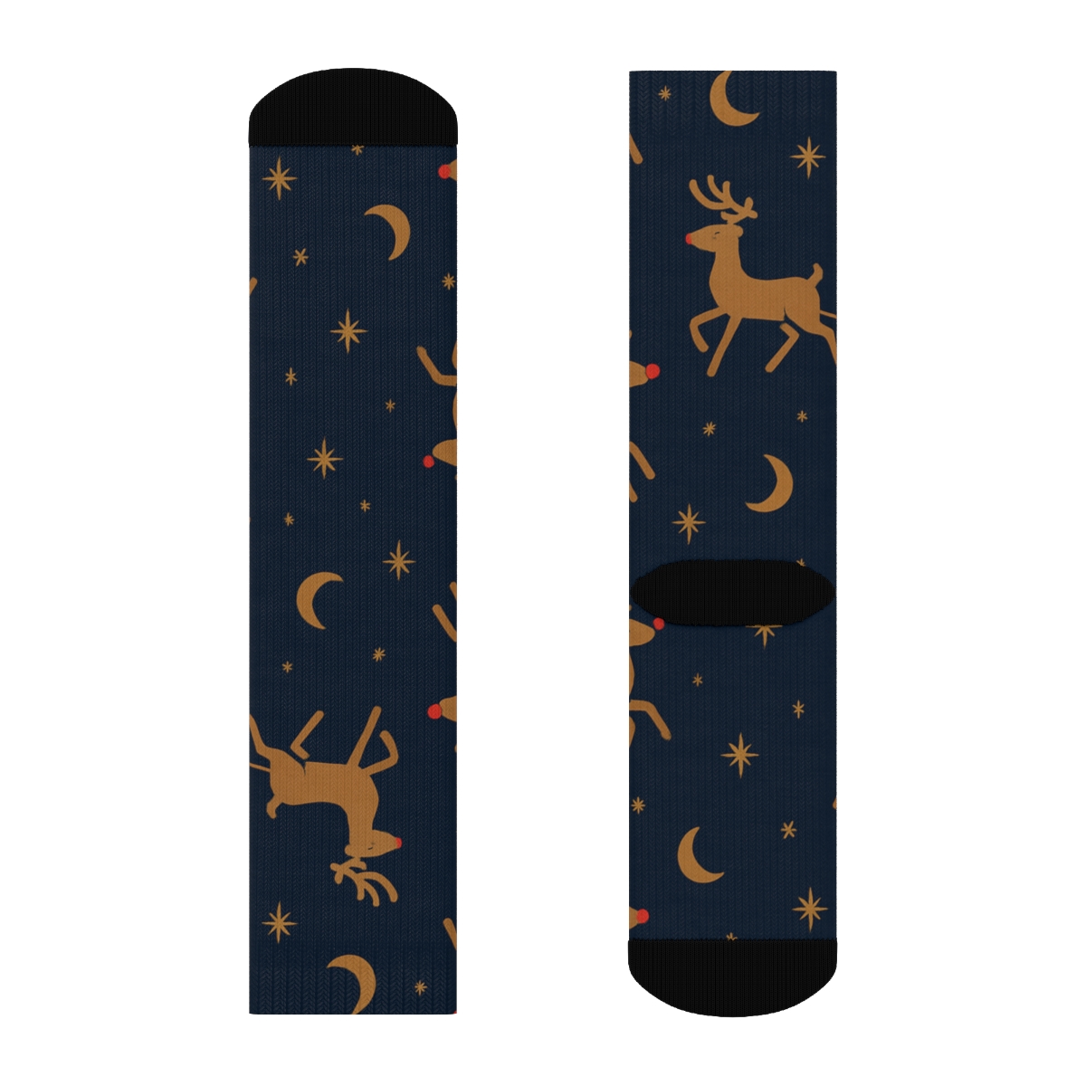 Midnight Blue Grid with Rudolph Sleigh Lead Crew Socks