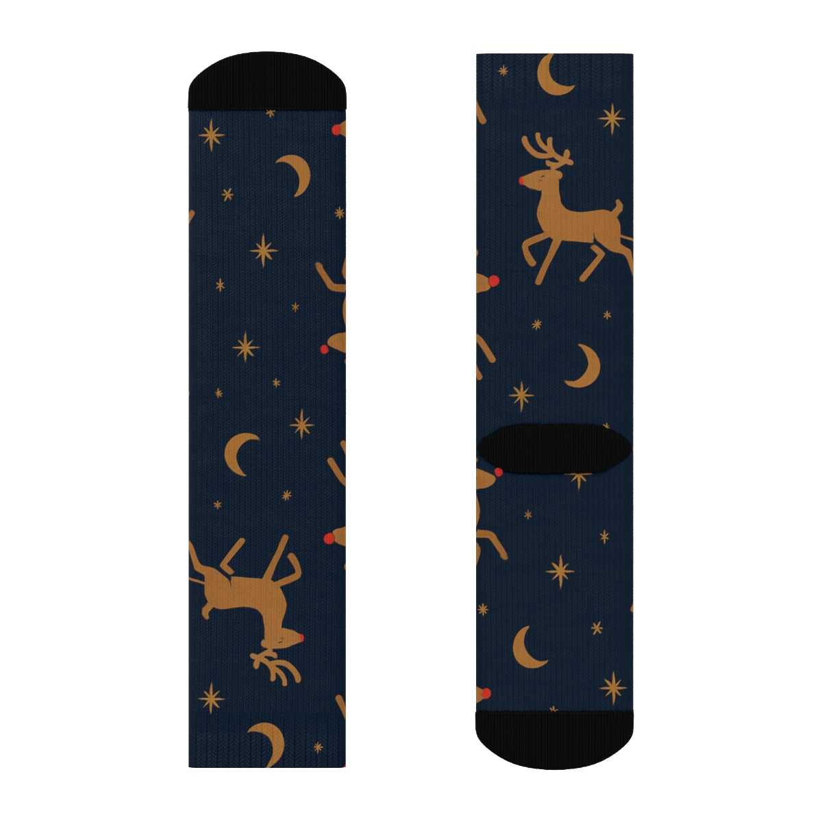 Midnight Blue Grid With Rudolph Sleigh Lead unique graphic crew socksMidnight Blue Grid with Rudolph Sleigh Lead Crew Socks - Image 2