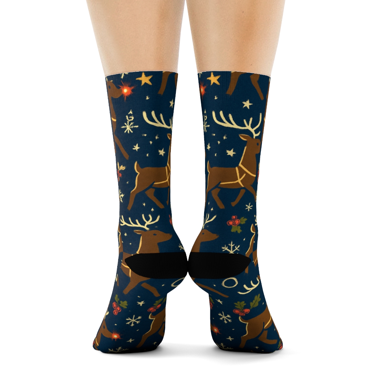 Midnight Blue Reindeer Parade With Rudolph personalized crew socks