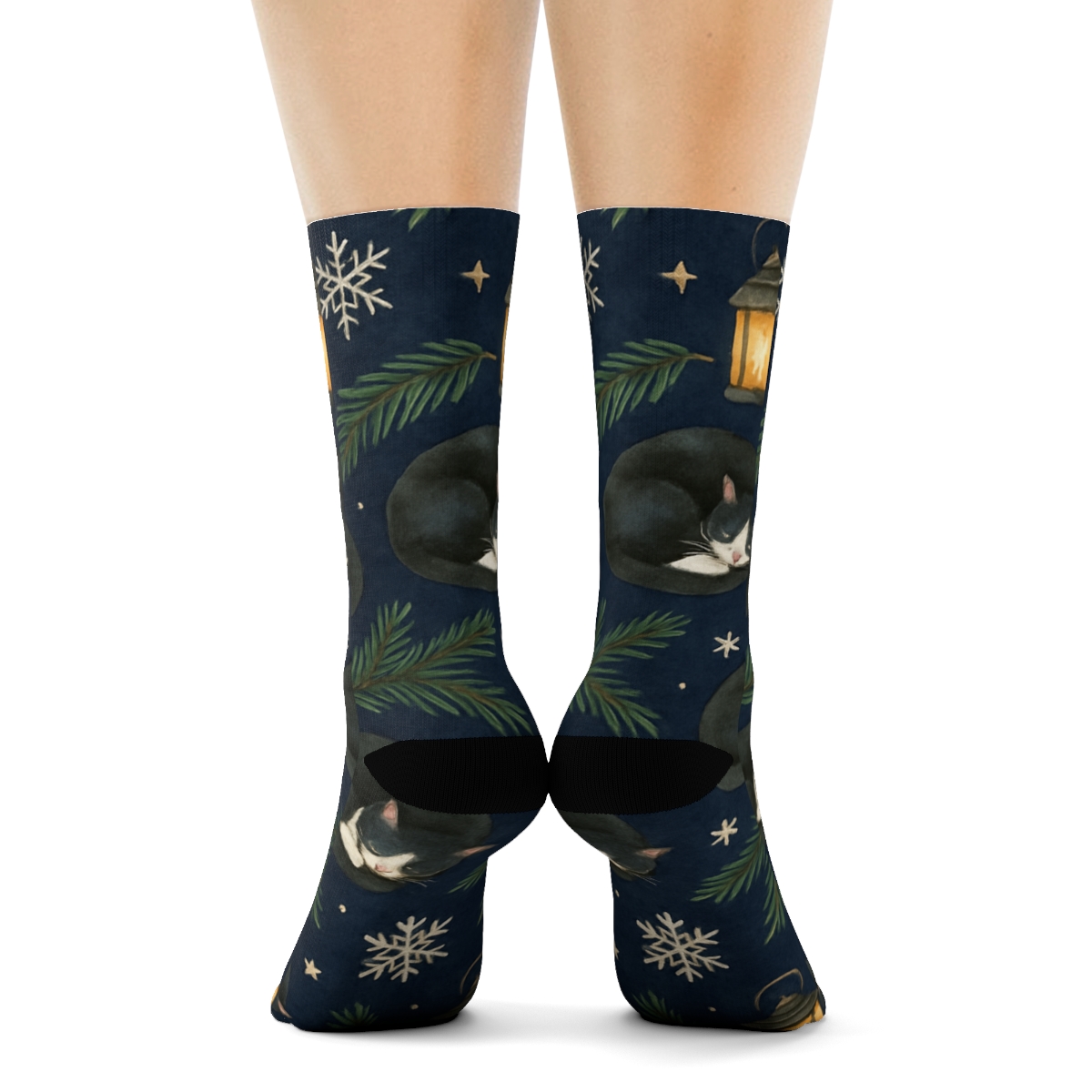 Midnight Carol Cats Scatter trendy patterned crew socks