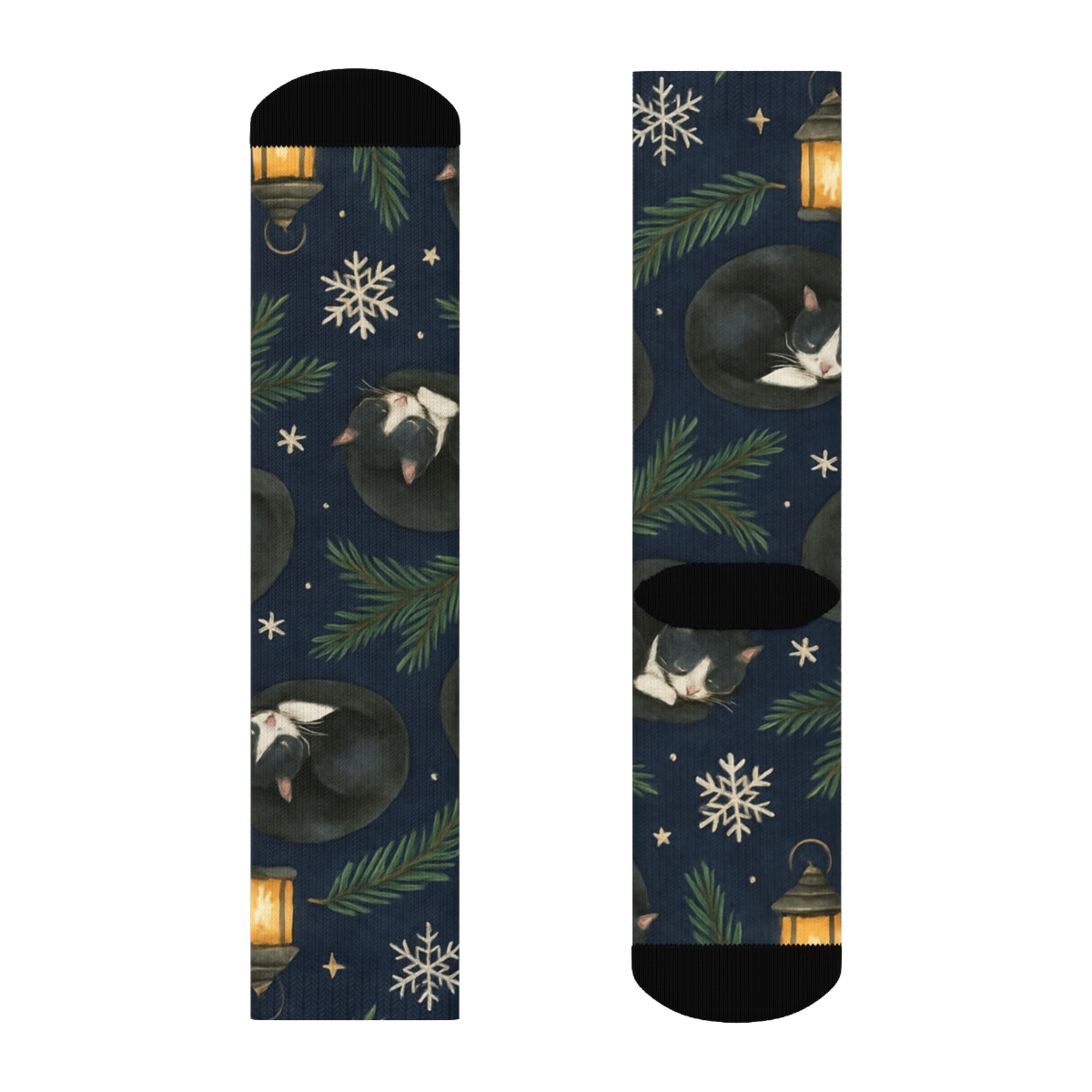 Midnight Carol Cats Scatter trendy patterned crew socks