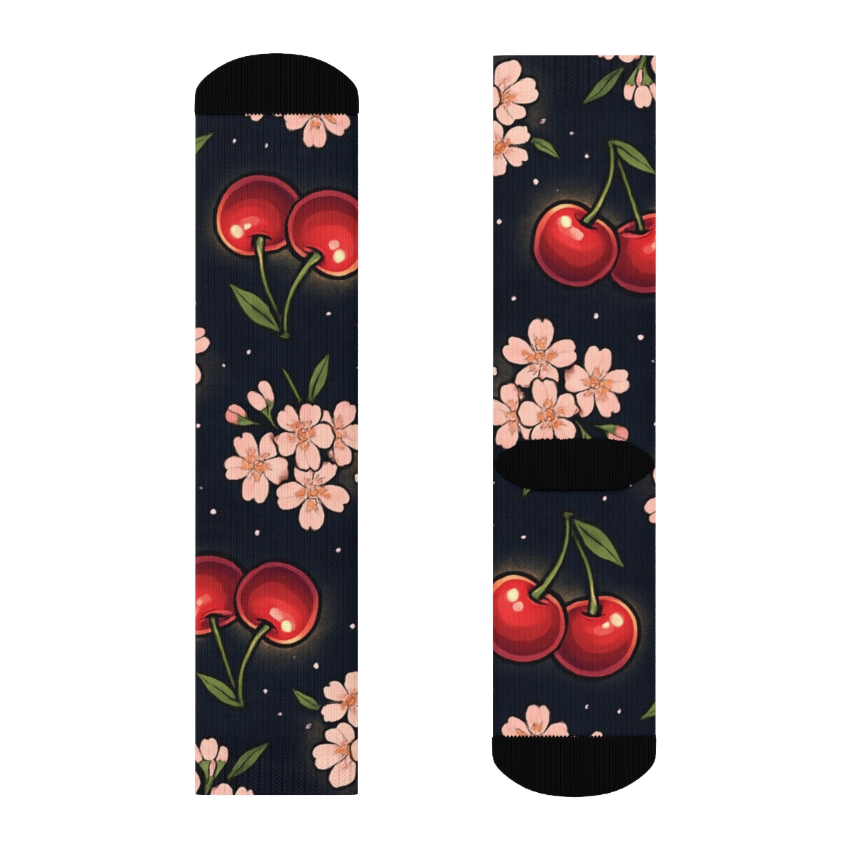 Midnight Constellation With Cherry Blossoms Pattern trendy patterned crew socks