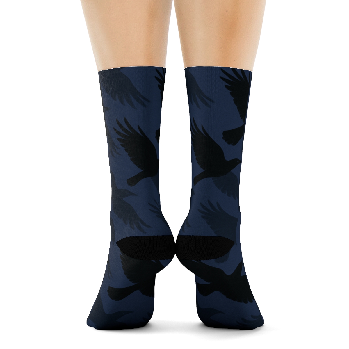 Midnight Crow Flight Silhouette On Deep Indigo stylish athletic crew socks
