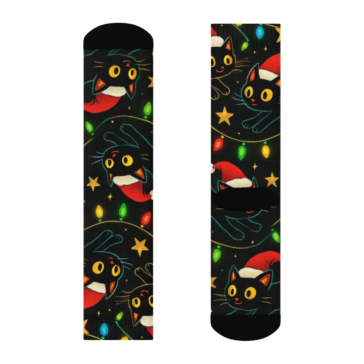 Midnight Galaxy Christmas Cat Lights Pattern trendy patterned crew socks