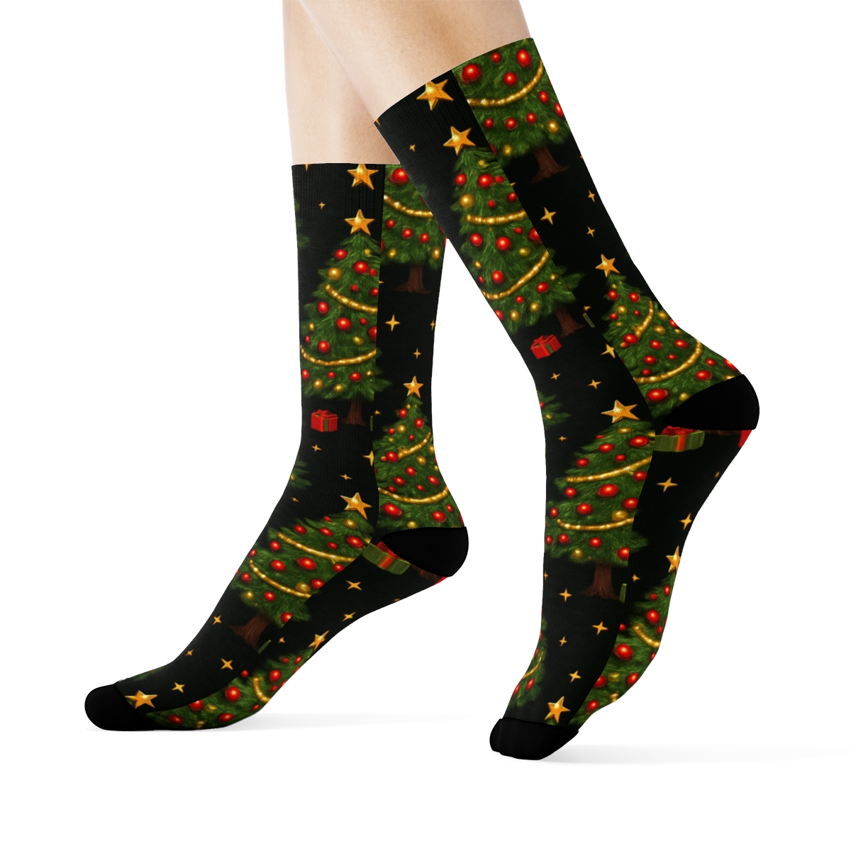 Midnight Garland Christmas Tree Grid premium sports crew socks