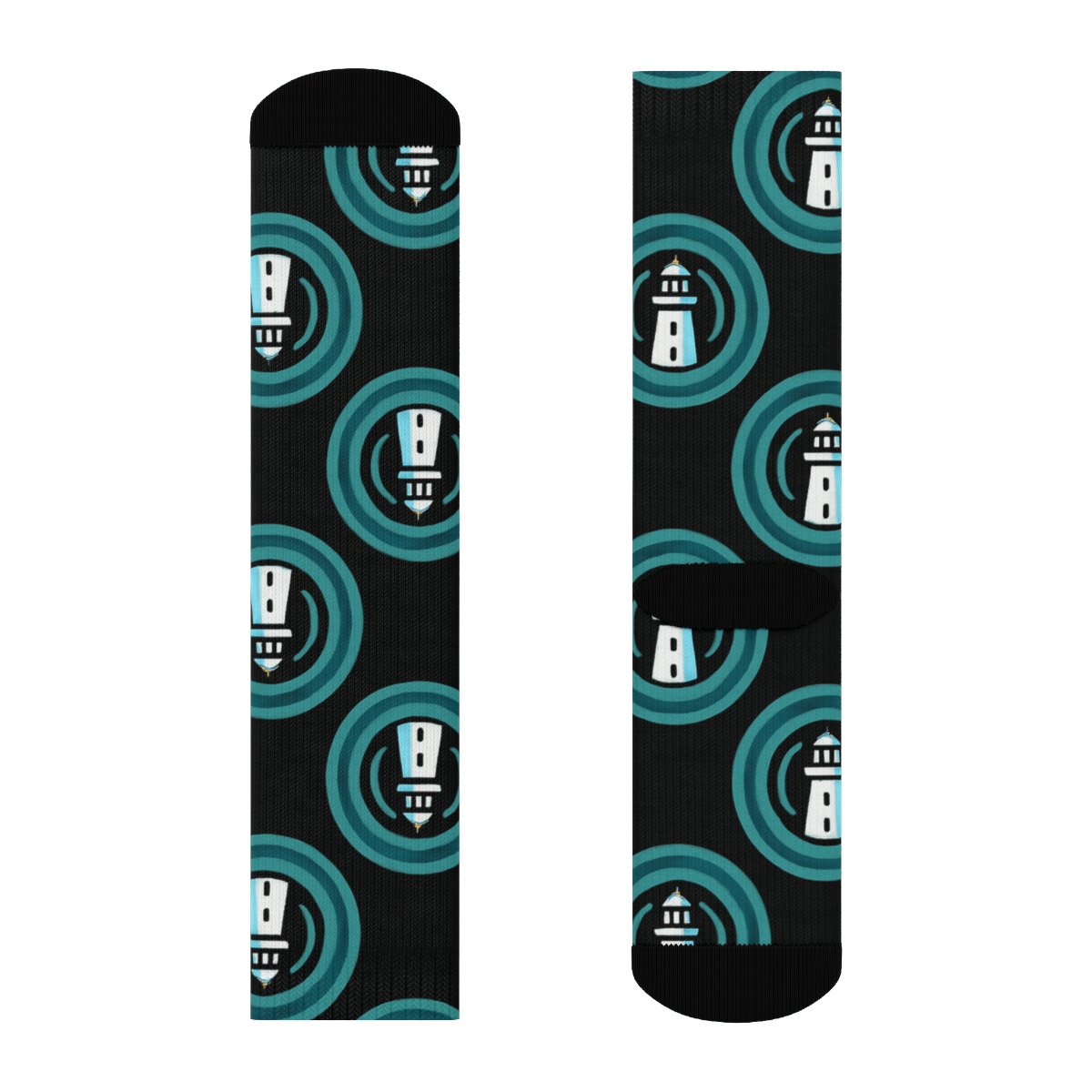 Midnight Lighthouse Wave Rings comfortable cotton crew socks