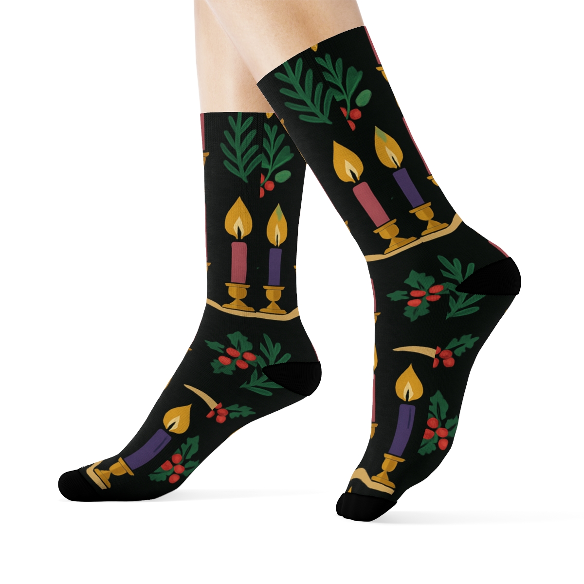 Midnight Mantel Scene With Advent Candles Glow custom crew socks