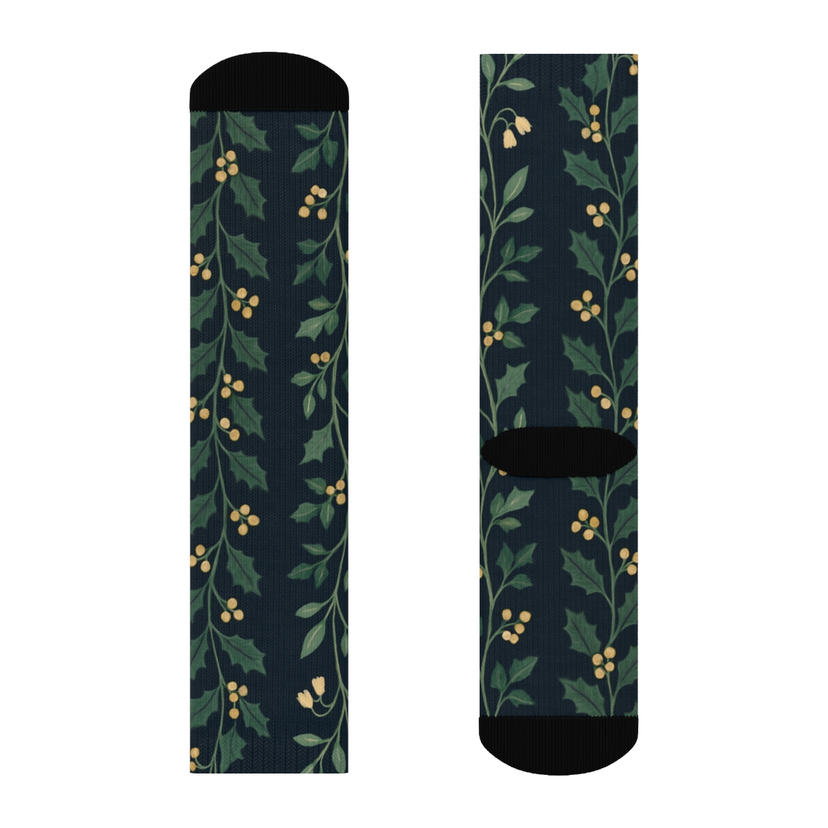 Midnight Mistletoe Vines unique graphic crew socks