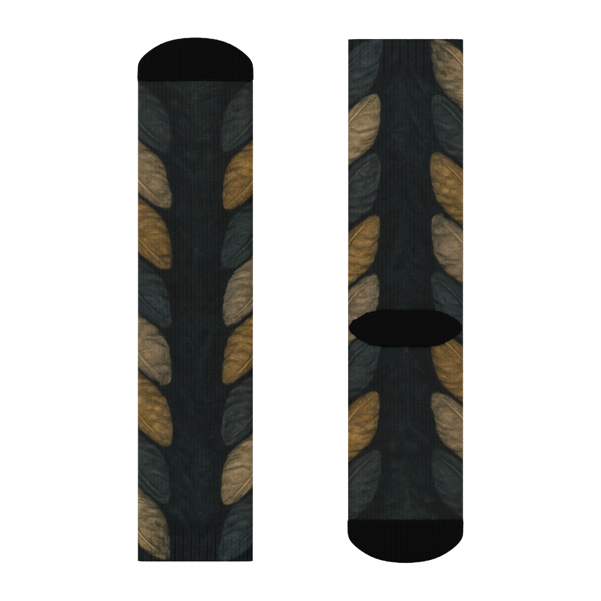 Midnight Owl Feather Chevron designer printed crew socks