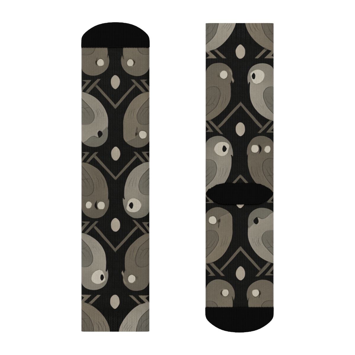 Midnight Owl Silhouette Lattice On Black custom crew socks