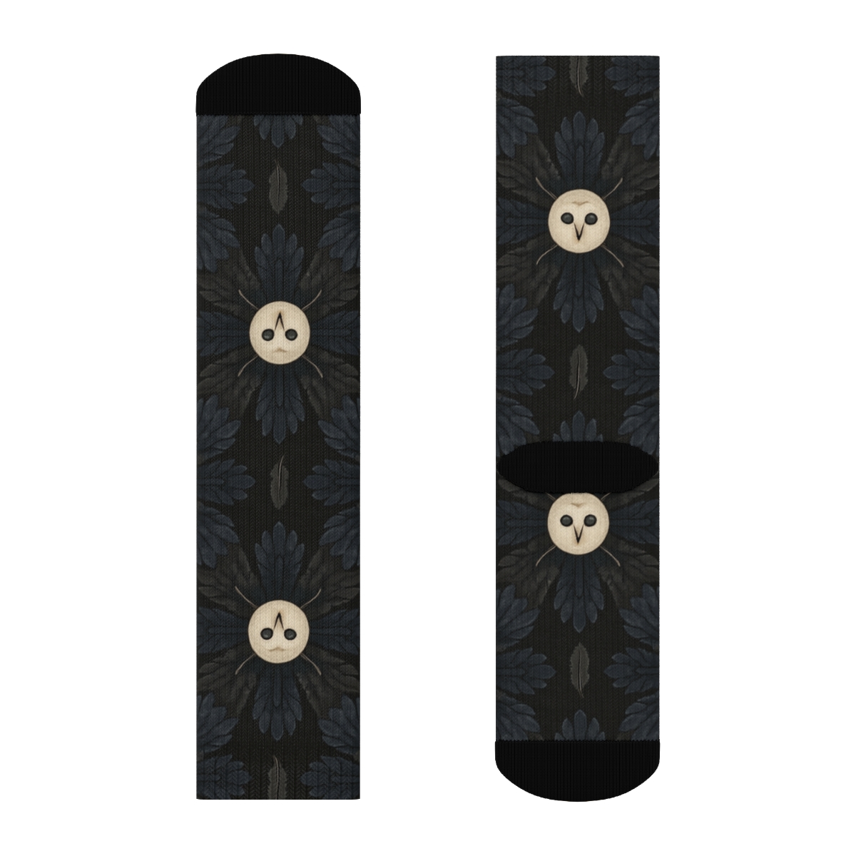 Midnight Owl Wing Rosette Tessellation designer printed crew socks