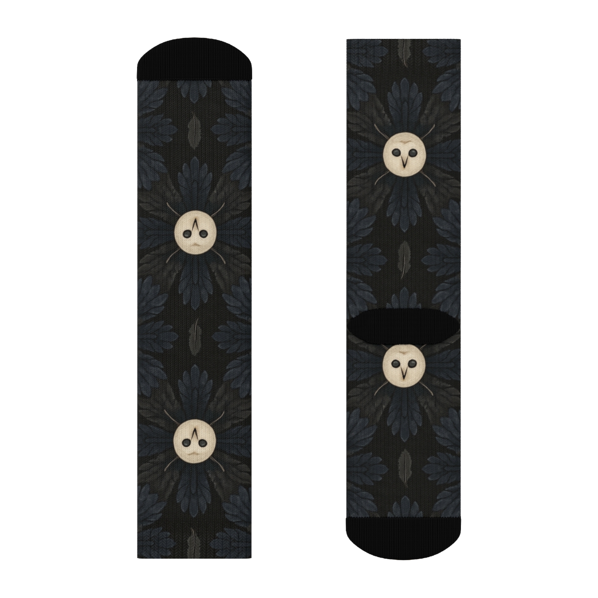 Midnight Owl Wing Rosette Tessellation designer printed crew socks