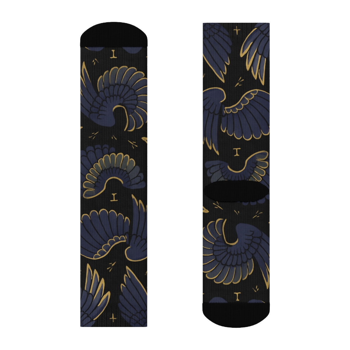 Midnight Owl Wing Tessellation On Black Background premium sports crew socks