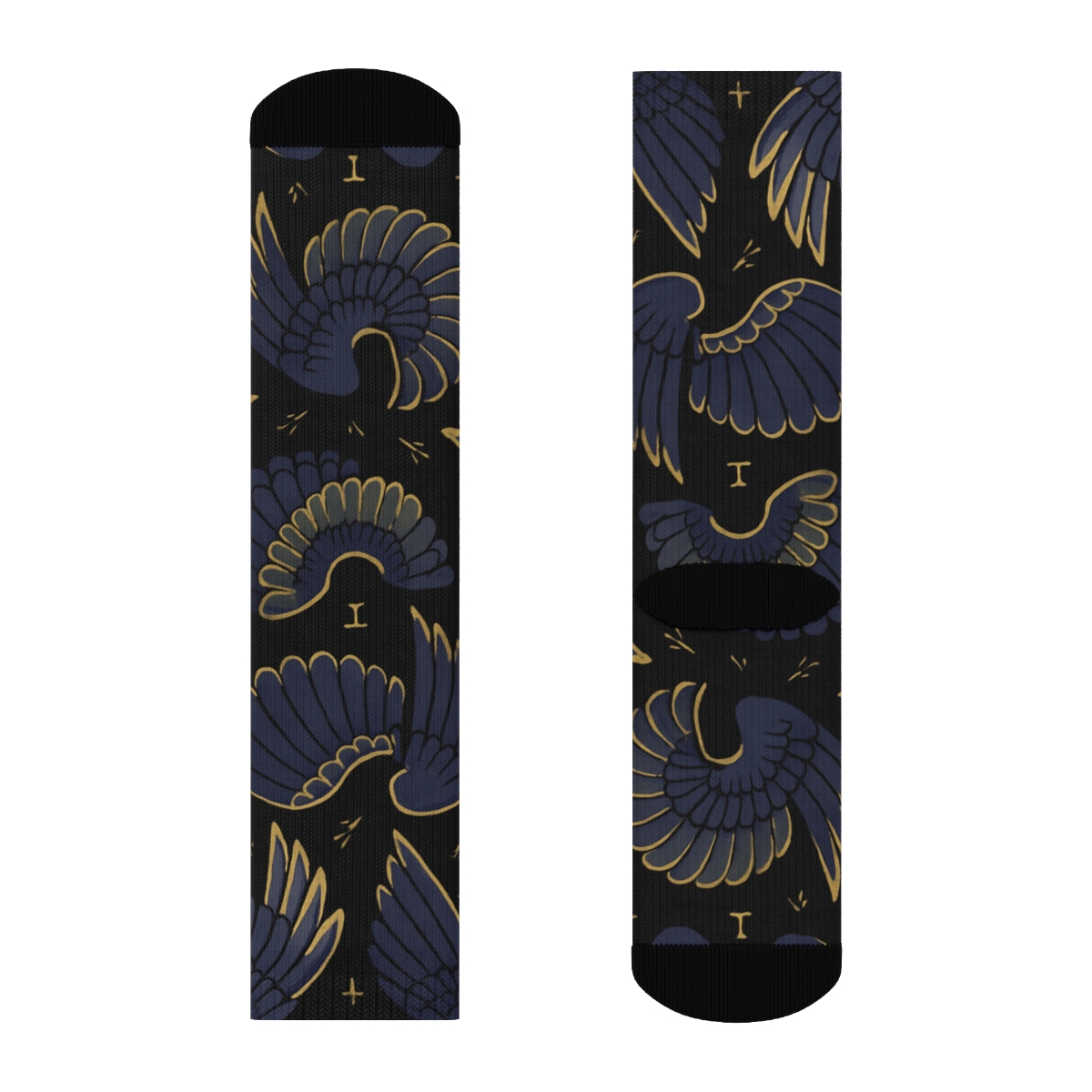 Midnight Owl Wing Tessellation On Black Background premium sports crew socks