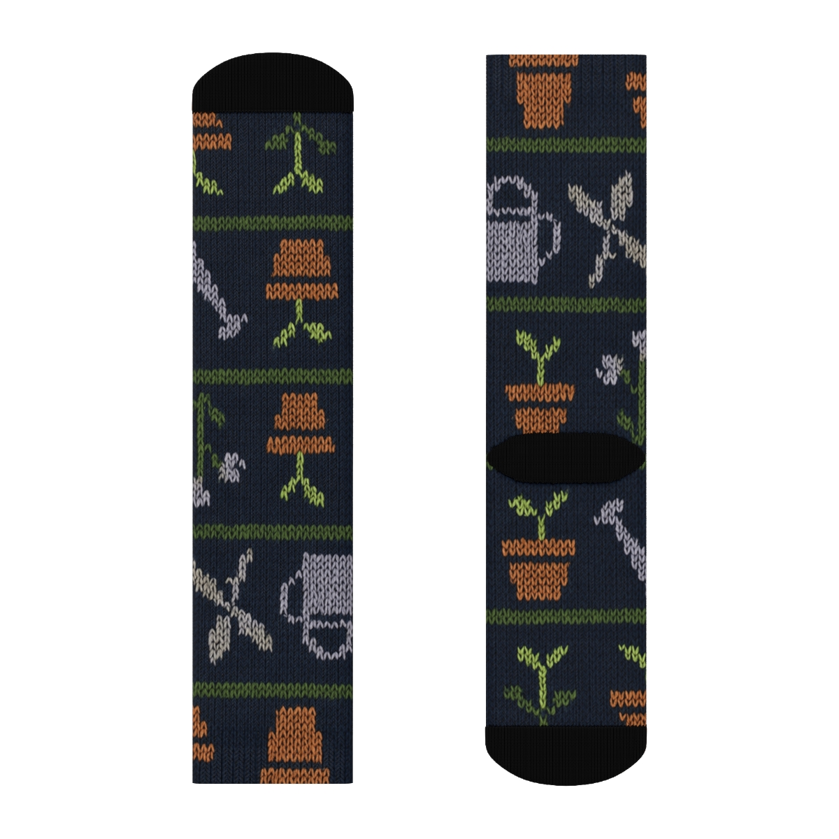 Midnight Potting Bench Pattern Gardener designer printed crew socks
