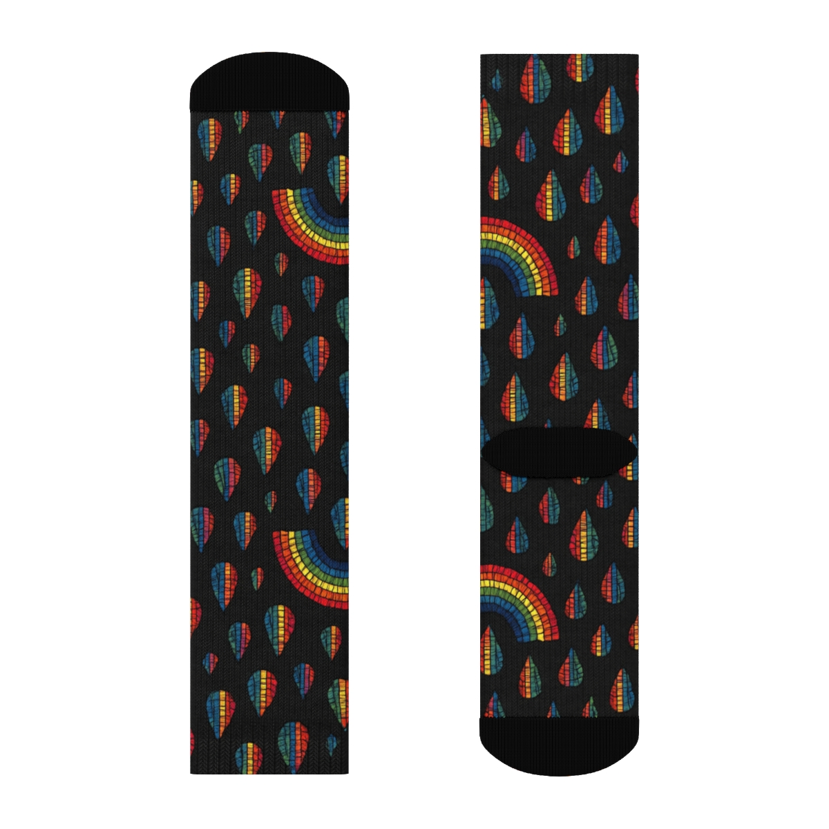 Midnight Rainbow Raindrop Mosaic trendy patterned crew socks