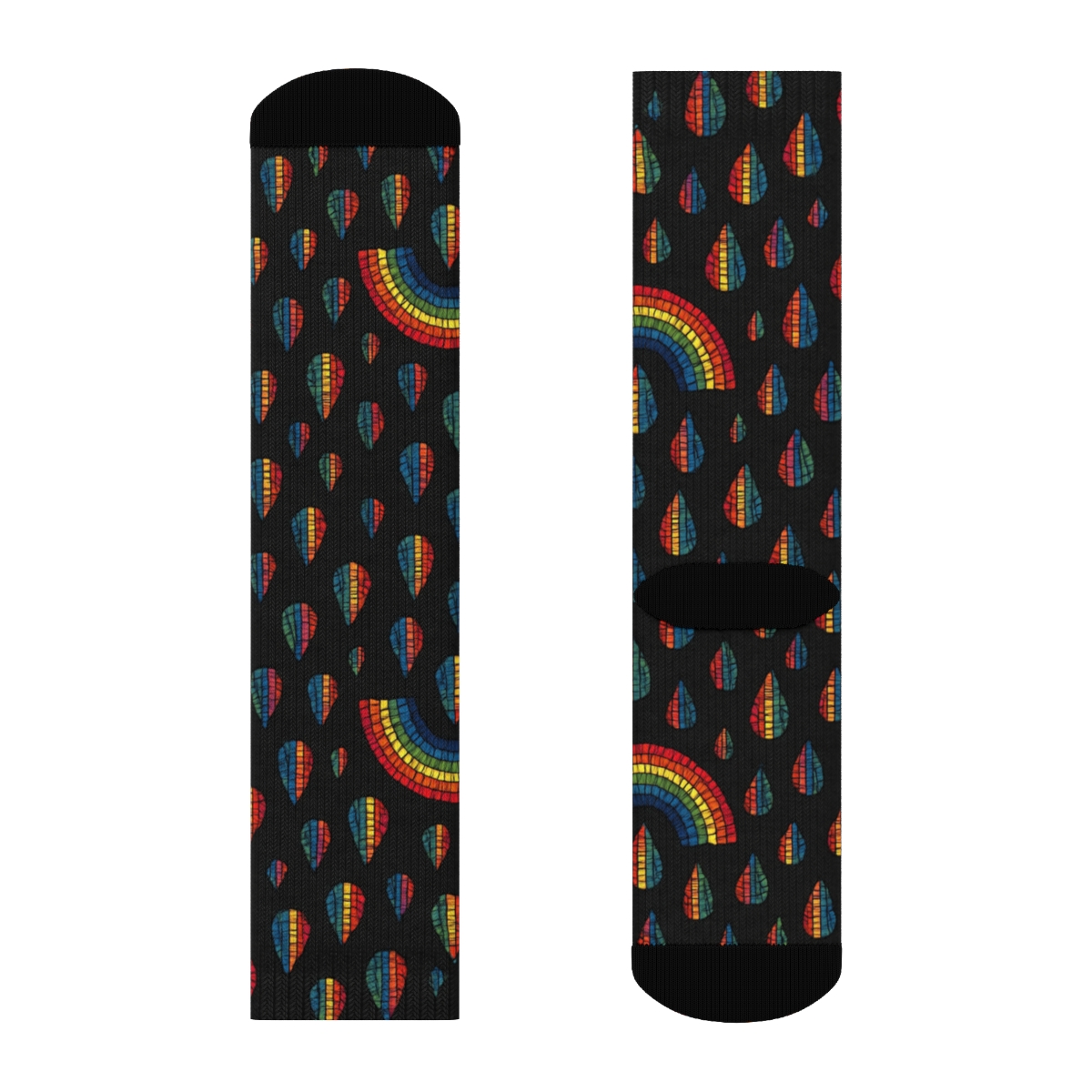 Midnight Rainbow Raindrop Mosaic trendy patterned crew socks
